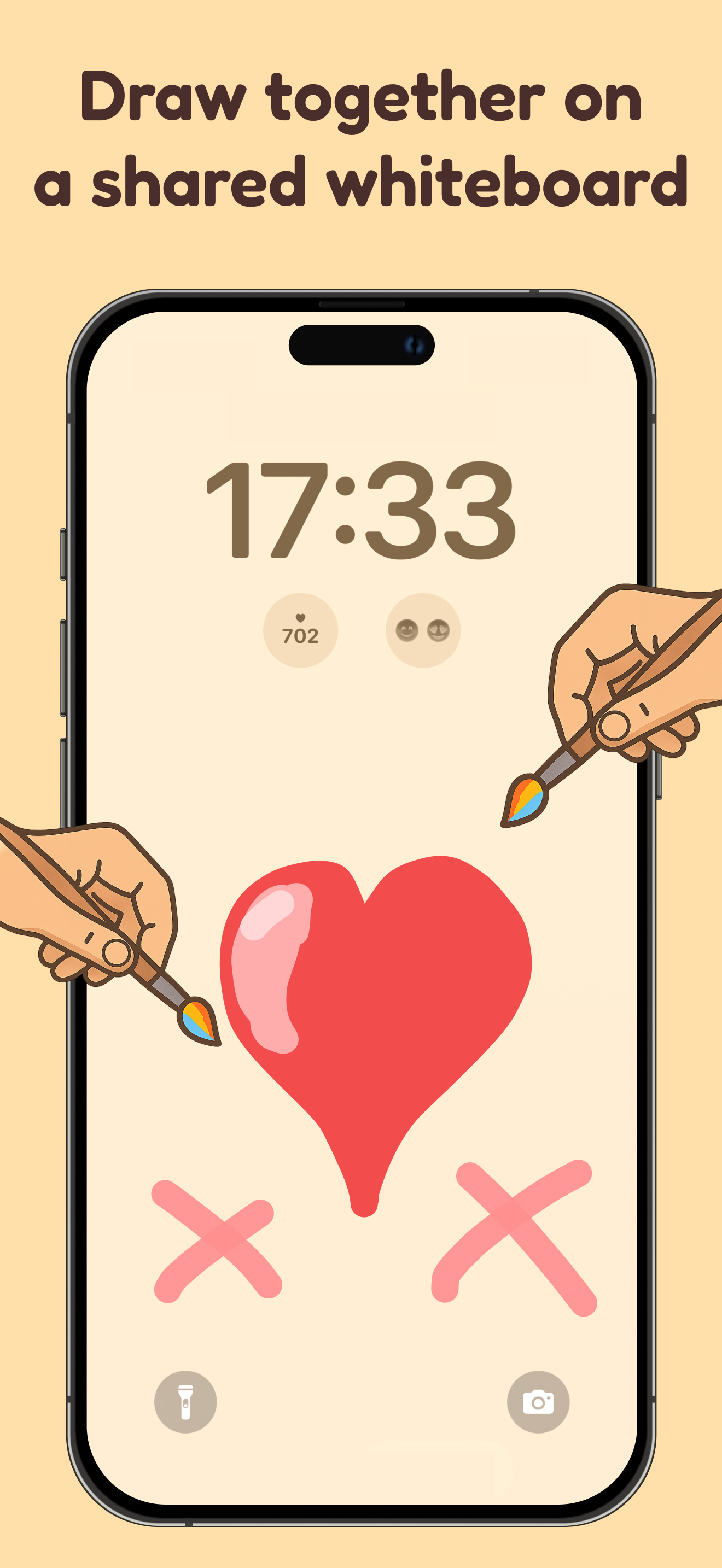 Couples drawing together on shared whiteboard with lock screen widget